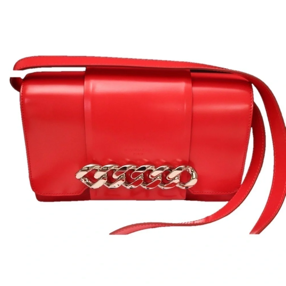 Givenchy Calfskin Infinity Flap Shoulder Crossbody Bag Leather Red w Dust bag